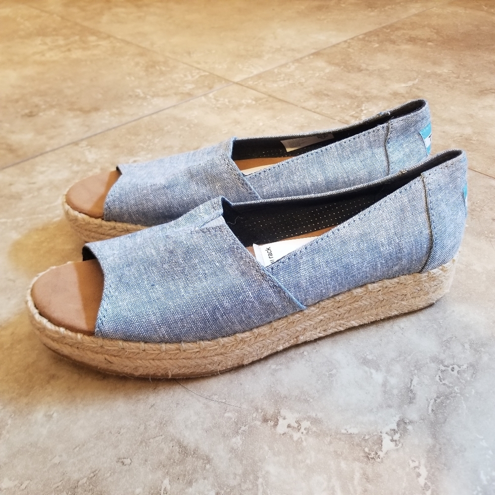 Toms - Womens Open Toe Flat Espadrilles Denim 6.5